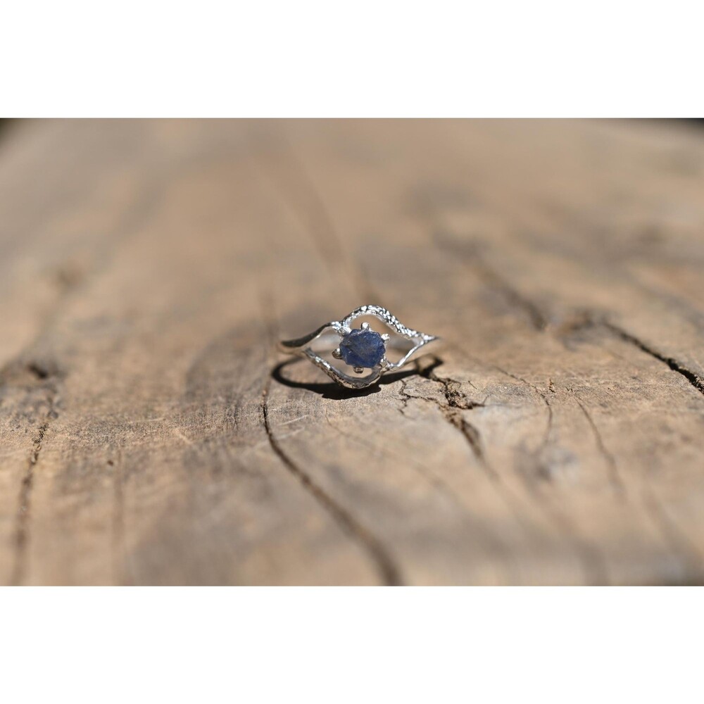 Dark Blue Burmese Sapphire Ring: Handmade Sterling Silver Solitaire